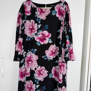 Issac Mizrahi NYC Black Dress with Pink Floral Design, Size XL